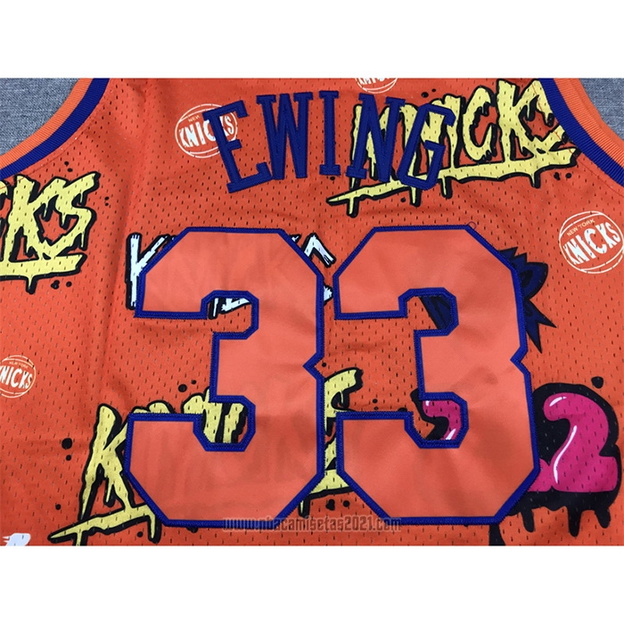Camiseta New York Knicks Patrick Ewing #33 Slap Sticker Mitchell & Ness 1991-92 Naranja